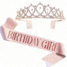 Birthday Sash & Rhinestone Crown 2pcs Set, Birthday Sash & Belt Crown, Women's Birthday Crown & Headpiece - A - View 7