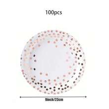 10/20/50pcs Piring Kertas Polkadot Rose Gold & Gold Ukuran 9 Inch/7 Inch – Peralatan Makan Sekali Pakai Premium untuk Pesta, Pernikahan, dan Acara Makan Mewah (Bubur Kertas Bebas Pemutih) - Emas Mawar Putih - View 20