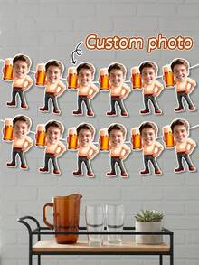 8/16/24pcs Customized Photo Beer Banner Bunting, Personalized Face Beer Mug Small Flags, Beer Theme Bachelor Party Banner, Adult Birthday Party Decoration, Backyard BBQ Photography Backdrop, Summer Beach Party Supplies, Personalized Gift - Multicolor - View 1