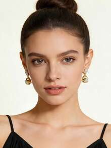 SEQUITO 1 Pair High Quality Ladies Ear Decoration Gold Plated Brilliant AAA CZ Zirconia Bell Shape Pendant Drop Earrings For Banquet - 2.7cm - View 3