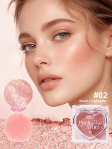 USHAS Perfect Touch 2-in-1 Blush & Highlighter, Perona Pipi Krim Berbentuk Hati dengan Glitter, Pewarna Pipi Merah Muda Alami, Warna Tahan Lama dan Mudah Dibaurkan, Highlighter untuk Kilau Wajah, Palet Makeup Portabel yang Lucu, Cocok untuk Penggunaan Sehari-hari & Pesta - #02 Seri Merah Muda Peach Lembut - View 1