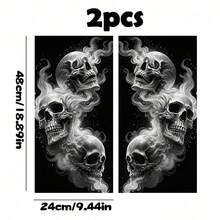 2pcs Triple Skulls Smoke Car B Pillar Vinyl Decal, Gothic Skeleton Smoke Pattern Auto Middle Window Sticker, Waterproof Horror Skull Car Door Pillar Decor Sticker For SUV Truck Van - Triple Skull - View 7