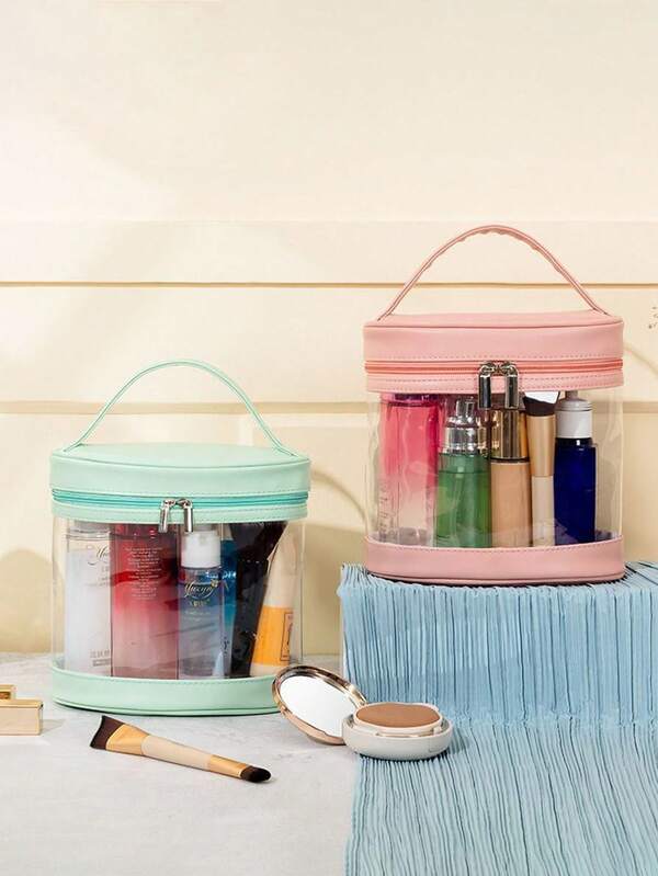 1 Bolsa de Armazenamento Portátil e Impermeável Rosa, Bolsa de Maquiagem Impermeável de PVC, Bolsa de Armazenamento Portátil, Caixa de Maquiagem de Grande Capacidade, Bolsa de Higiene Pessoal Transparente Portátil, Essencial para Viagens