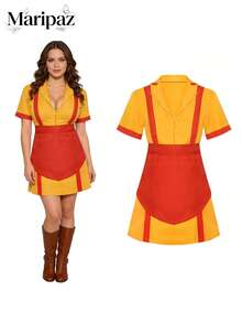 Bankruptcy sisters uniform fast food restaurant maid dress halloween party waiter cos costume - Rojo Anaranjado - Ver 3