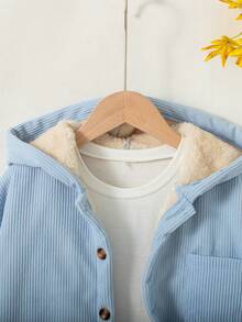 Boys' Casual Fashion Patch-Front Fleece Jacket With Pockets And Patch Design, Long Sleeve, Autumn/Winter - Blue - View 3