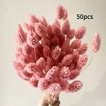 25/50/100Pcs Multicolor Artificial Gemstone Grass, Fluffy Faux Pampas Grass For Home Wedding Table Floral Arrangement, Christmas Halloween Thanksgiving School Decor - Pink - View 7