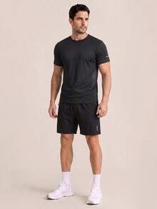 AHTELB Men's Summer Sports 2 Pieces Set Top, Quick-Dry Morning Run Fitness Outfit Black - Black - View 4