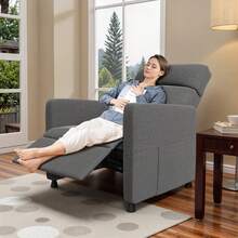 Devoko Adjustable Recliner With Reclining Function, Remote Control, Infinitely Adjustable Backrest And Footrest, Side Pocket, Polyester Fiber, Gray/Dark Gray/Black - Grey Linen - View 1