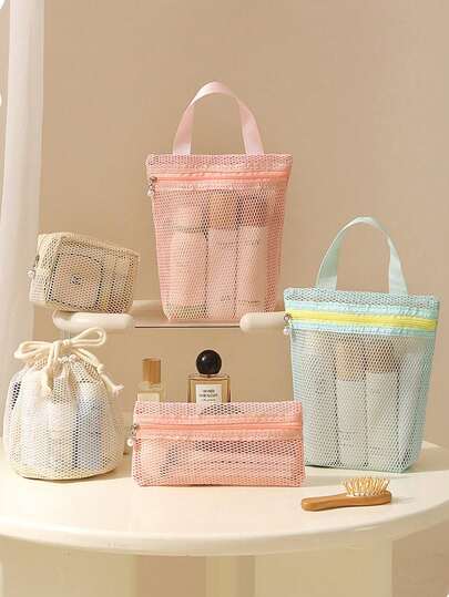 Mesh Travel Toiletry Bag - Transparent Zipper Travel Storage Bag With Handle And Zipper, Travel/Personal Cosmetic Storage, Zipper Closure Small Pouch, Suitable For Cosmetics, Skincare Products And Daily Accessories, Portable Women's Storage Bag, Airport Checked Luggage Compliant Cosmetic Bag, Back To School Essential, Perfect Choice For Back To School Season, Teacher's Day Gift