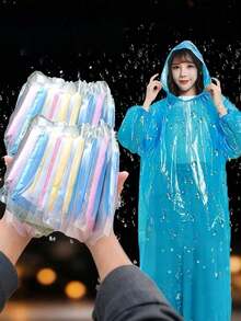 6-1pc Unisex Portable Card-Style Raincoat, Adult Outdoor Emergency Waterproof Raincoat, Suitable For Outdoor Camping, Hiking, Sports, Pocket Raincoat, Vacuum Compressed Card Packaging Thickened Version (Packaging Printing And Color Random) - Multicolor - View 2