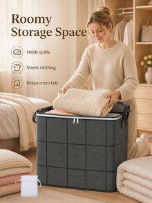 Large Capacity Clothes Storage Box, Dual Zipper Design, Foldable Storage Organizer, Suitable For Blankets, Bedding And Seasonal Clothing, Sturdy Handles, Suitable For Wardrobe, Bedroom And Moving Home Storage Organizer - Multicolor - View 11