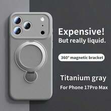 New Liquid Silicone Magnetic Stand Phone Case Compatible With IPhone 16 Pro Max, 15 Pro, 14 Pro Max, 13, 17, 17 Pro Max, 13 Pro, Air, Full Lens Protection, Anti-Drop, Ultra-Thin, Minimalist, Premium Design, Soft Shell, Wireless Charging, Suitable For Men And Women - Grey - View 3