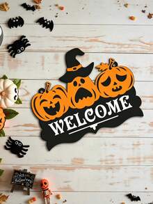 لافتة باب هالوين مخصصة بنص شخصي، 3 لوحات ترحيب خشبية معلقة بتصميم اليقطين جاك-أو-لانترن، ديكور جدار الشرفة المنزلية للهالوين - متعدد الألوان - مشاهدة 3