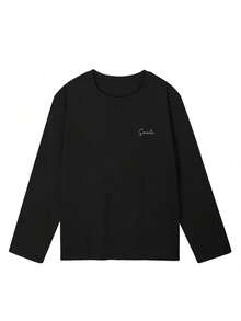 Women's Spring/Autumn Loose Fit Versatile Round Neck Fashion Casual Cartoon Print Long Sleeve T-Shirt Black - Black - View 6