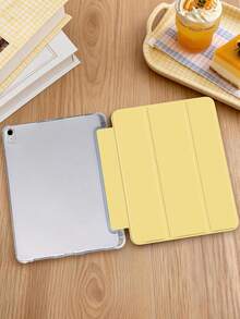 1件三折平板保護殼，奶黃色，適用於 iPad Mini 4/5/6/7/Air/Air 2/9.7/10.2/10.5/10.9 (Air 4-Air 8)/Pro 11/10th Gen/A16/Pro 11 2024、Galaxy A8，柔軟磨砂翻蓋，三折支架，自動休眠/喚醒，內置筆槽，不含筆 - 乳黃色 - 查看 6