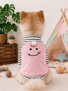 1PC Pet Clothes 2026 Autumn/Winter New Arrival Small Dog Puppy Cat Cute Color Block Patchwork Embroidered Pattern Expression Doll Crew Neck T-Shirt - Pink - Multicolor - View 2