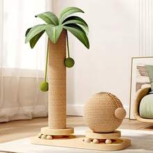 Interactive Cat Scratching Post Vertical Cat Scratcher With Ball Tracks & Hanging Balls - Wood Color - View 2
