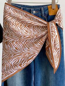 1pc European & American Style Asymmetrical Striped Scarf Women's Spring/Summer New Arrival Outerwear Triangular Shawl Waist Tie Bandana Multi-Functional Neck Scarf Sun Protection Soft Neck Protection - Blue - View 1