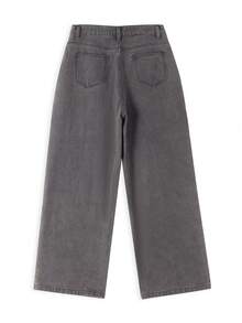 Solid Color Button Pocket Zipper Denim Long Pants - Grey - View 5