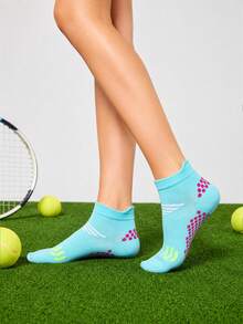 3 Paar Damen Farbblock Polka Dot Slip-On Kurzsocken, rutschfeste Fersen-Seitenstreifen Tennis Sportsocken, atmungsaktive schweißabsorbierende Lässig Kurzsocken - Verschiedenfarbig - Übersicht 4
