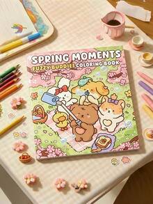 1pc "Springtime" CoCo Exquisite Spiral Bound Coloring Book, Marker Coloring, Featuring Super Cute Animal Characters, Simple Design Easy To Use, Relaxing And Soothing, Ideal Gift For Back To School And Holidays - Multicolor - View 2