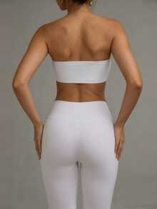 XLLAIS Sexy Strapless Cropped Tank Top, Fashionable Solid Color Elastic Fitted White Bandeau Camisole, Suitable For Women All Seasons Summer - White - View 2