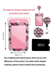 ROMWE Pink Leopard Rhinestone ID Card Holder With Lanyard, Dual Card Slots - Multicolor - View 9