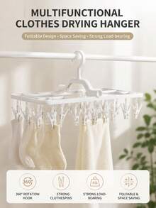 1pc Foldable Drying Rack With 32 Clips, Windproof Clothes Hanging Rack For Socks, Underwear, Bras, Baby Clothes, Towels, Hats And Scarves, Space-Saving Hanging Drying Rack For Balcony, Bathroom, Laundry Room, Travel And Home Storage - Multicolor - View 1