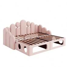 Divano letto imbottito con cuccia per animali domestici, letto imbottito multifunzionale 2-in-1 180*200 cm, letto imbottito con tessuto in morbido velluto, base a doghe e schienale, rosa. - Rosa + Velluto + 180cm*200cm - Visualizzare 12