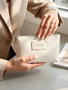 Lancôme Matte Ivory Waterproof Faux Leather Cosmetic Bag, No Rivet Stitched Label, Portable Foldable Travel Makeup Organizer Bag LANCOME-GIFT-15 - White - View 7