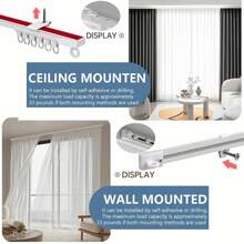 1pc Universal Curtain Track Kit For Ceiling And Wall Mounting With Quiet Sliding And Free Assembly - Dual Fixing 4-In-1 Self-Adhesive And Drill-In Curtain Rail, Easy Installation, Suitable For Bathroom, Window Curtains, Room Dividers, Cabinets And More - 1PC - View 4