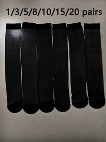 8雙女款15D透明絲襪，黑色防勾絲中筒襪，性感超薄透膚過膝JK襪，百搭舒適秋季風 (1/3/5/8/10/15/20雙) - 黑色 - 查看 8