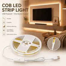 1-5M COB Indoor LED Light Strip, 5V Voltage, Warm White/Cool White/Neutral Light, Easy Installation, Suitable For Bedroom, Wardrobe, Home, Decorative DIY Lighting With Built-In Switch Button USB Powered - Multicolor - View 8