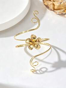 1pc Fashion Elegant Minimalist Gold Plumeria Line Bracelet Bangle, Adjustable Open Jewelry Armlet, Suitable For Daily, Party And Travel Wear - Armband - View 2