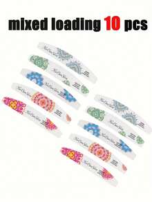 10PCS Nail File Strips, Thin Nail Buffing Bars, Water-Washable Wear-Resistant Nail Files, Nail Shaping And Buffing Tools, Printed Crescent-Shaped Wooden Nail Files, Multiple Styles Available - Multicolor - View 6