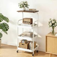 Senmeo Multi-Functional Metal Rolling Cart, Durable 3-Tier Shelf With Casters, Holds Snacks/Files/Books, Easy To Relocate - Perfect For Kitchen/Desk, Seasonal Storage Upgrade - Four Layers - Black - View 4