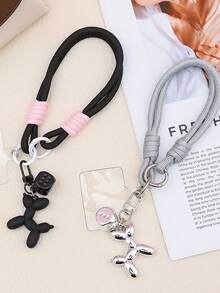 1pc Braided Rope Phone Wrist Lanyard, Balloon Dog & Dice Charm Anti-Lost Hand Strap With Transparent T Patch, Minimalist Phone Case Wrist Strap Accessory - Multicolor - View 2