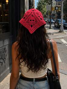 1 pieza Pañuelo de cabeza de punto con calavera y triángulo estilo calle Y2K, hueco y transpirable, con lazo, accesorio de cabello personalizado para mujer, estilo calle, chica hot, subcultura, accesorio para fotos, disfraz de fiesta de Halloween - Multicolor - Ver 1
