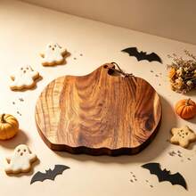 Display Trays - Halloween Pumpkin Shaped Acacia Wood Cutting Board | 30*30cm Natural Solid Wood Chopping Board | With Hanging Rope For Easy Storage | Thickened Rounded Edges Smoothly Polished | Durable And Easy To Clean Kitchen Cutting Board | Fruit, Bread, Cheese, Dessert Platter | Autumn Holiday Table Decor Gift - View 3