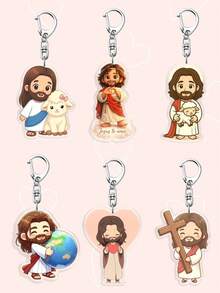 "Jesus & Lamb" Acrylic Keychain, "Jesus Loves You" Design, Suitable For Decorating Cars Or Bags, Prayer Gift For Men And Women, Ideal Gift For Parents, Graduates And Teachers, Also As Anniversary Gift (Random Style) - Multicolor - View 1
