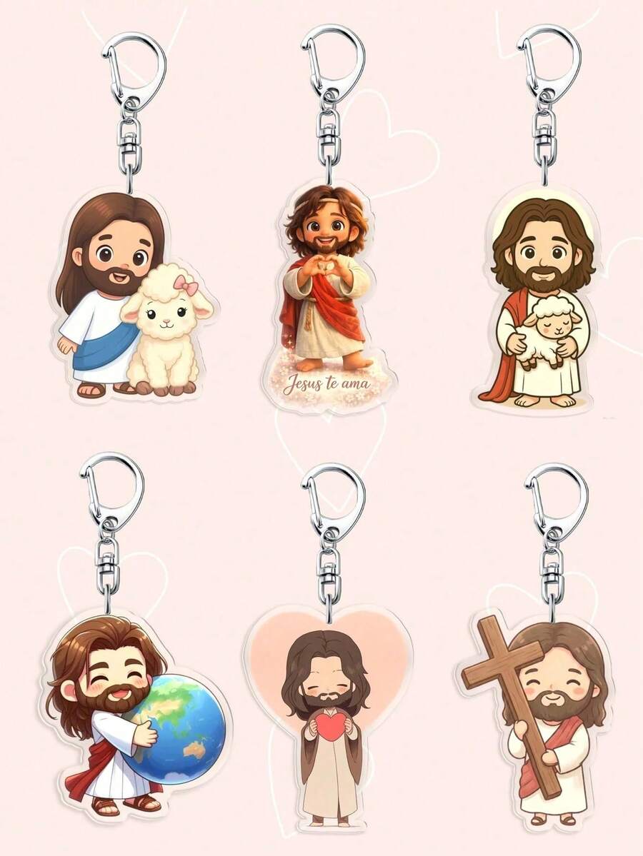 "Jesus & Lamb" Acrylic Keychain, "Jesus Loves You" Design, Suitable For Decorating Cars Or Bags, Prayer Gift For Men And Women, Ideal Gift For Parents, Graduates And Teachers, Also As Anniversary Gift (Random Style) - Multicolor - View 1