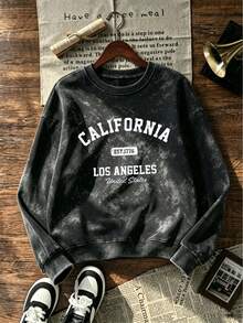 Women's New Minimalist Winter Letter Print Casual Crew Neck Fashion Versatile Tie-Dye Sweatshirt - Black - View 6