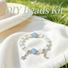 DIY Healing Beads Bracelet Making Kit, 8mm White Cat's Eye & Aquamarine Beads With Moon Star Charms, Quiet Luxury Soft Aesthetic Stackable Daily Wear, Beginner‑Friendly Jewelry Supplies, Stress Relief & Inner Peace, Perfect Gift For Women DIY Lovers - White - View 12