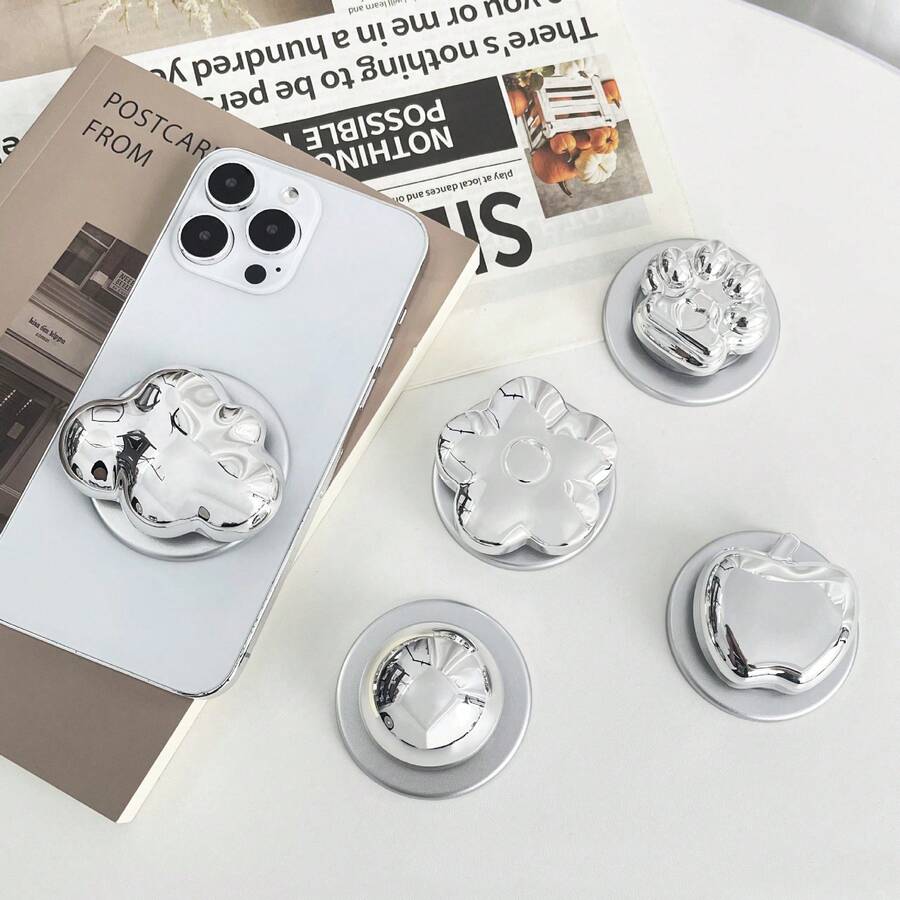 Dudukan Ponsel Magnetik Berbentuk 3D Warna Perak Metalik, Bentuk Cakar Kucing, Bunga, Apel, Persegi, Dapat Ditarik, Kompatibel dengan MagSafe - MultiWarna - View 1