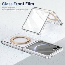 VIETAO 360度旋轉隱形支架透明材質手機殼，適用於 Galaxy Z Flip 8 7 6 5，附強化玻璃螢幕保護貼 - 金色 - 查看 4