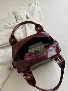 1pc Multifunctional Rivet Handbag, Vintage Motorcycle Style Rivet Decor PU Leather Shoulder Bag, Punk Rock Underarm Bag, Suitable For Work, Commute, Date, Party And Music Festival - Burgundy - View 6