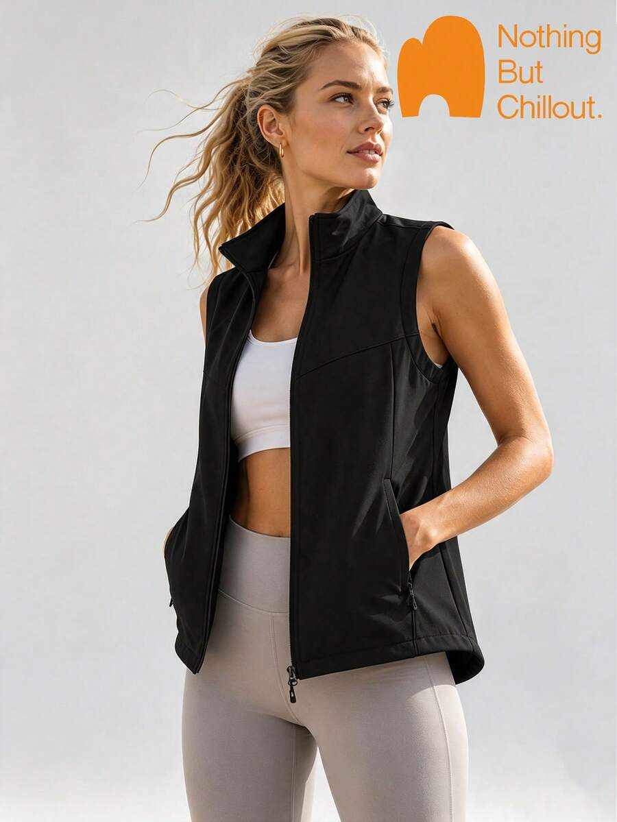 NBCT Women's Solid Color Zipper Casual Versatile Daily Outdoor Vest Jacket - Black Orchid - View 1