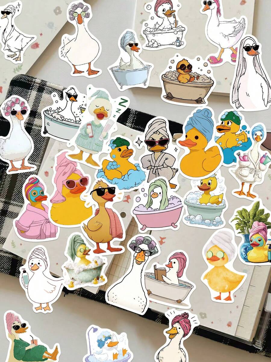 50pcs Bath Duck Stickers For Decorating Planner, Diary, Scrapbook, Notebook, Luggage, Guitar, Black & White Notebook, Tablet, Water Bottle, Phone, Christmas Gift Decoration - Multicolor - View 1