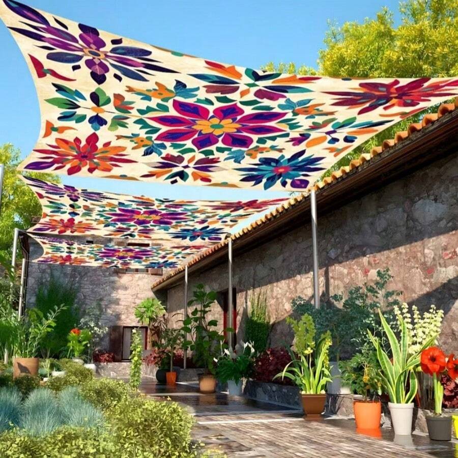 1 rèm che nắng ngoài trời họa tiết Mandala phong cách Bohemian màu gradient, dày chống nắng, dễ lắp đặt và cất giữ, phù hợp cho 6 người, dùng cho sân vườn, sân nhà, cạnh hồ bơi (không bao gồm cột)