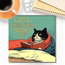 2027 Calendar: Cats And Books Spending Time Together Wall Calendar, 12 Months Double-Sided (Pages) Thick Paper, Funny Cat Theme Wall Calendar | Vibrant Color Design, Suitable For Personal Planning And Fun Office Home Decor - Single Piece - View 5